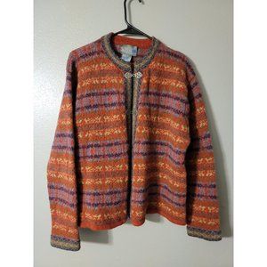 Vintage Squaw Valley 100% Wool Patterned Ornate Closure Cardigan. Size XL